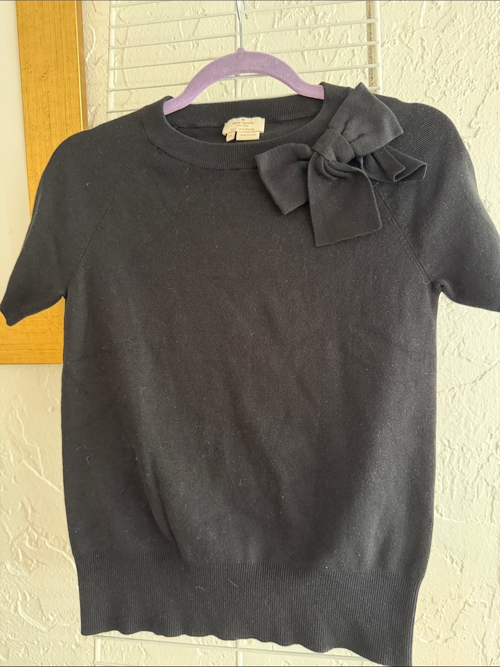 kate spade Black Short-Sleeve Top with Shoulder Bow Accent